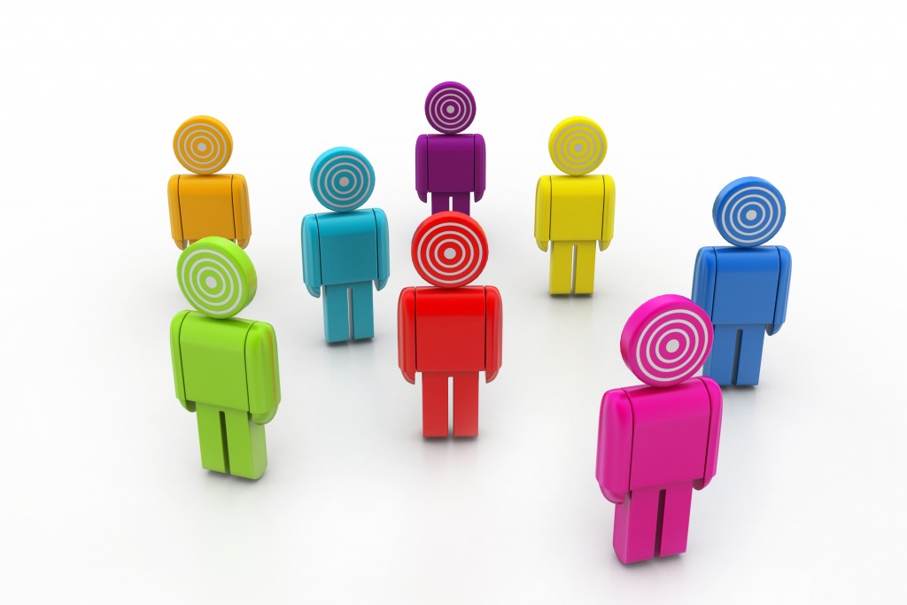 A group of 3D rendered people with targets as heads
